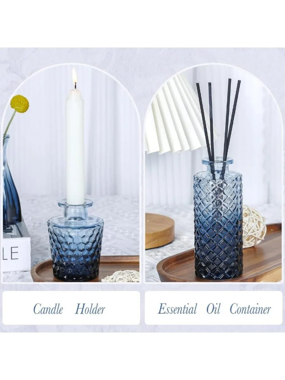 Set of 5 Mini Blue Glass Bud Vases | Vintage Floral Centerpieces for Weddings